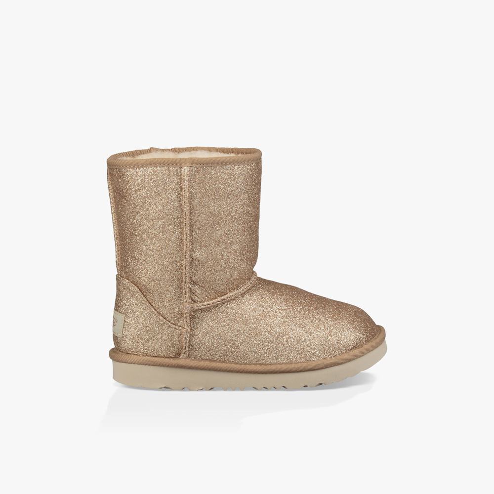 Bottes UGG Classic Short II Glitter Fille Doré Soldes 649UFZIA